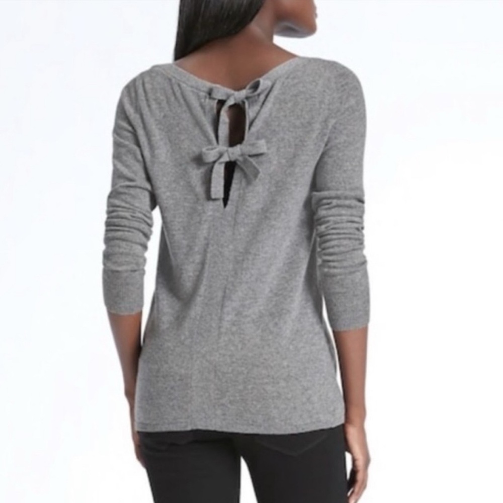 Grey Boatneck Bow Back Merino Wool Cashmere Blend Sweater Banana Republic